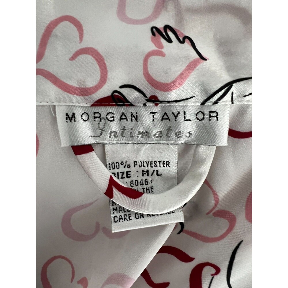 Morgan Taylor Satin Robe M/L Heart Print Kimono Tie Waist Valentine - Picture 5 of 7